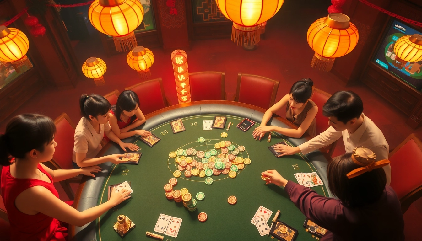 Engage with the thrilling experience of xóc đĩa_x000D_ at a lively casino table, showcasing colorful chips and players.