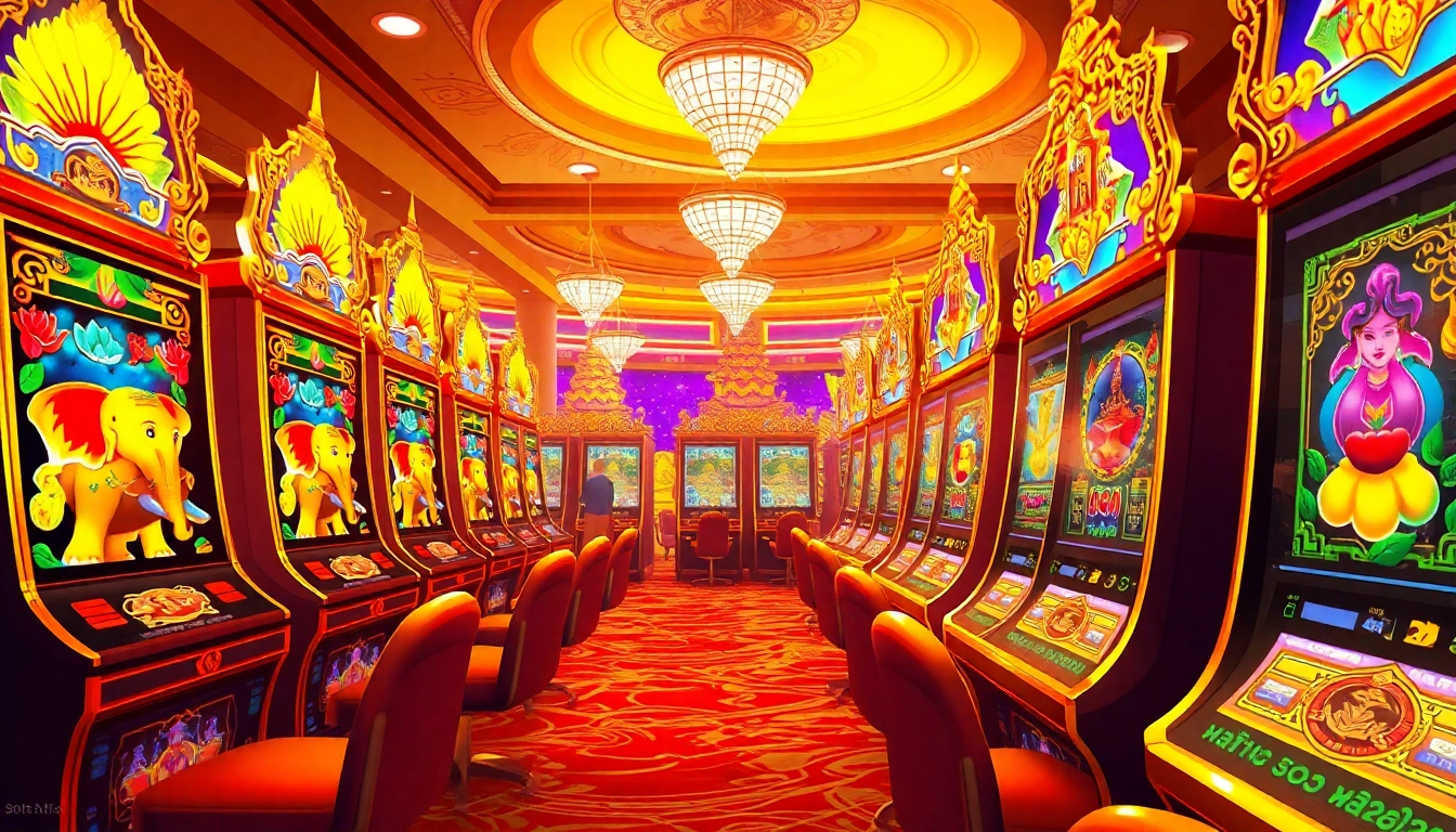 Explore slot thailand adventure at vibrant casino machines adorned with Thai symbols.